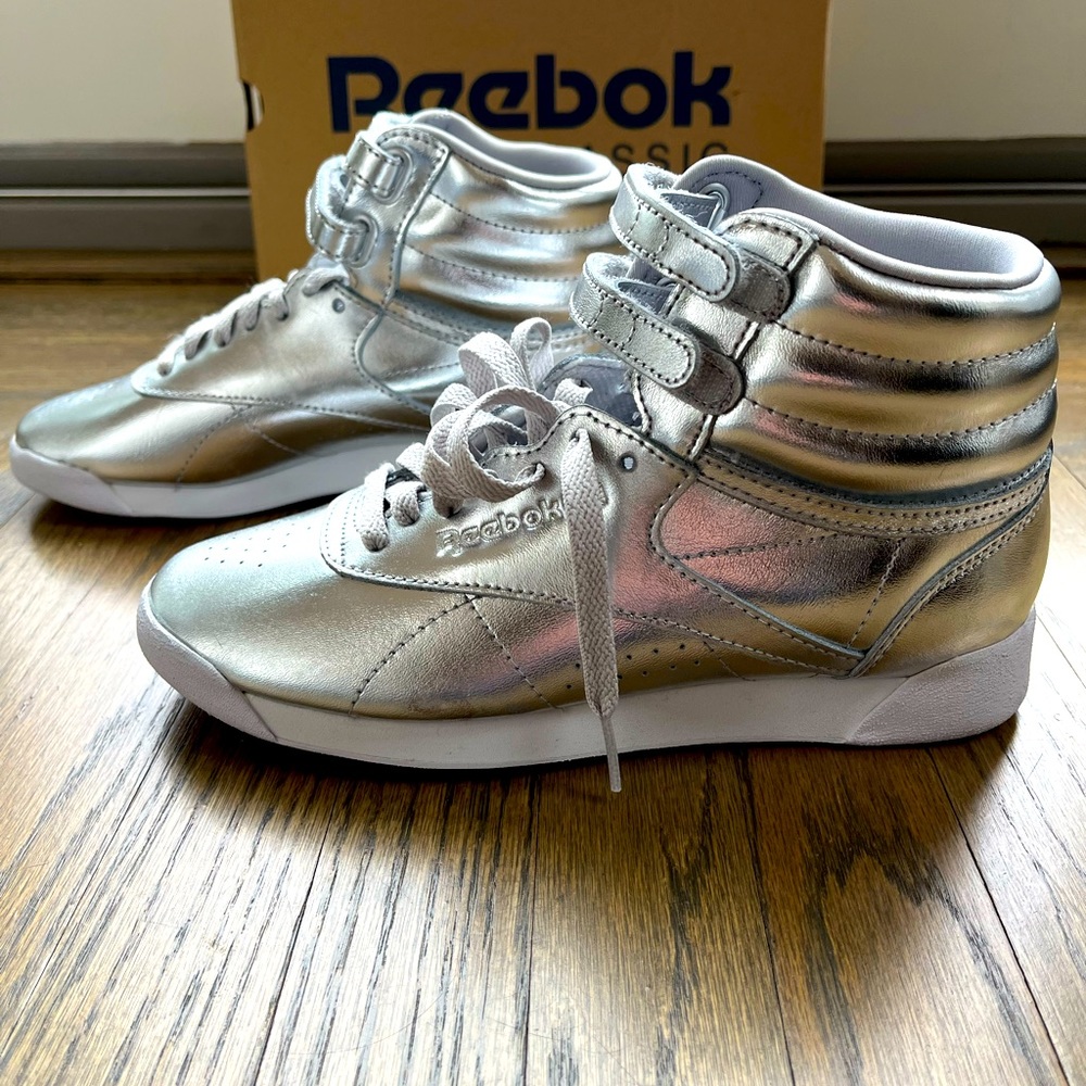 NWT Silver Metallic Reebok high tops